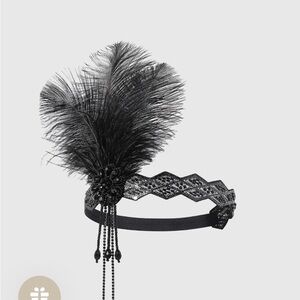 Babeyond beaded rhinestone floral feather headband / black